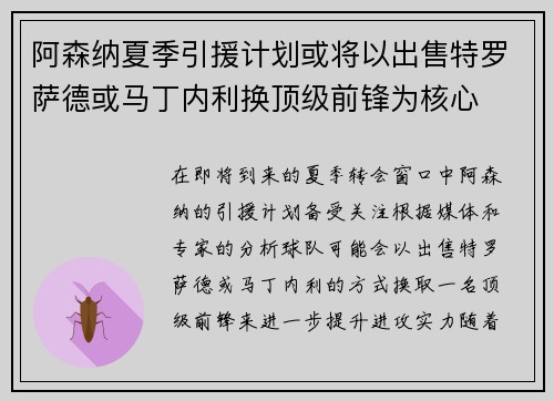 阿森纳夏季引援计划或将以出售特罗萨德或马丁内利换顶级前锋为核心