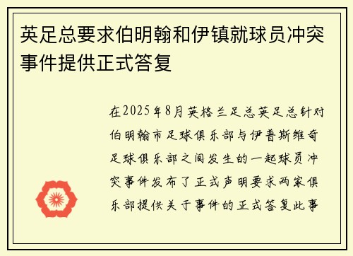 英足总要求伯明翰和伊镇就球员冲突事件提供正式答复